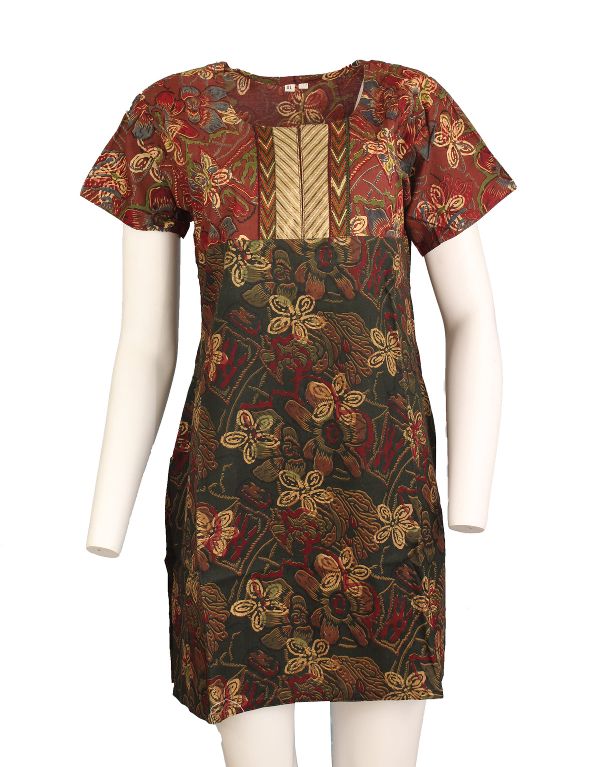 100% Cotton Round Neck Short Sleeves Floral Design Patchwork and Embroidery Women Casual Tunic, Tops Perfect for Travel, Festivals and More.