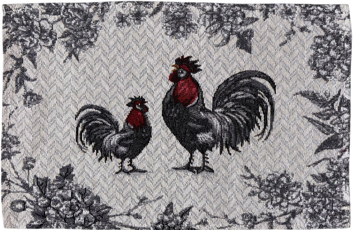 Set of 4, Black and White Rooster Design Tapestry placemats for Kitchen Dining Table Mats, Easy to Clean, Machine Washable. Size: 13" x 19".
