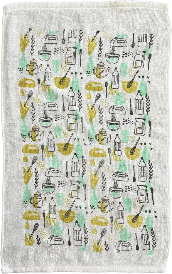 Set of 6, Kitchen Cooking Utensils Design Printed Cotton Kitchen Towels Highly Absorbent and Soaking up Water Quickly Size: 15 x 25 inch.