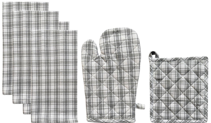 Buffalo Plaid 100% Cotton Non-Slip, Heat-Resistant Set of 6 Kitchen Linen Set, Includes 4 Kitchen Towels, Oven mitt, Pot Holder.