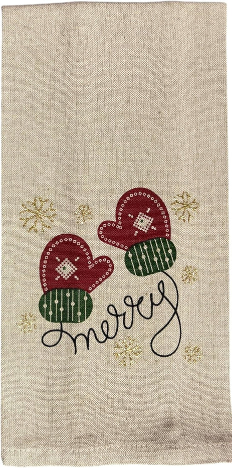 Set of 6, 100% Cotton Assorted Funny Christmas Kitchen Towels with Sentiments on White & Dark Linen Soft and Absorbent Tea Towels / Kitchen Towel Size: 15” x 25".