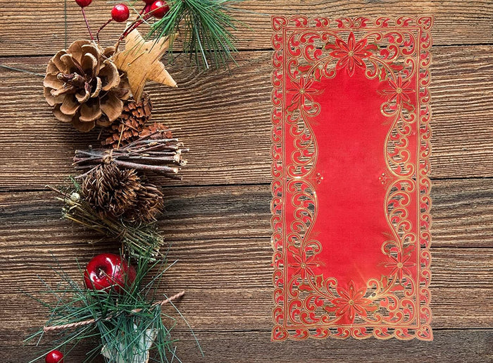 Christmas Holiday Decorate Sequins, Cut Work and Embroidery on Red Base Oblong Runner Kitchen Dining Table Size: 16 x 36 Inch. (Runner: 16 x 36)