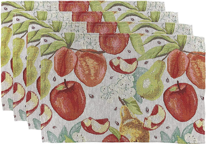 Set of 4, Apple, Pear Design Tapestry placemats for Kitchen Table 13" x 19".