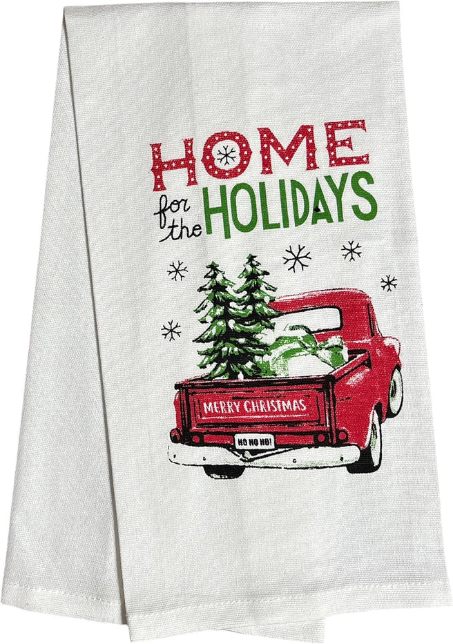 Christmas 6 Pcs Kitchen Towels - Hot Cocoa, Happy Holiday, Home for The Holidays, Let's Jingle, Merry Christmas, Happy Christmas. Size: 15” x 25".