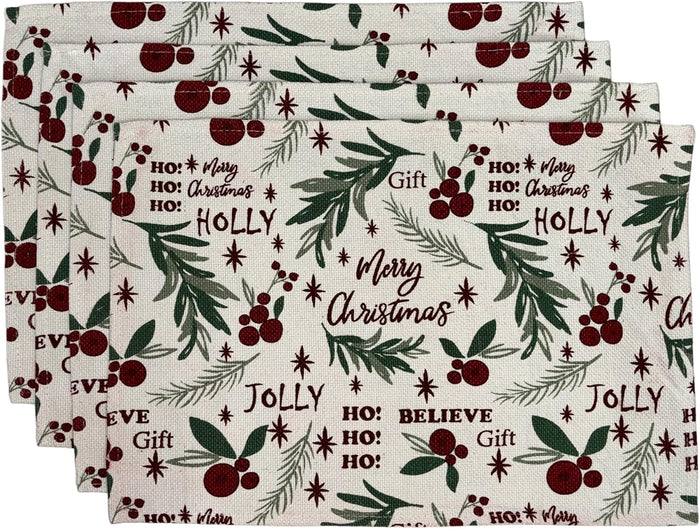 Set of 4, Merry Christmas Tapestry Placemats, for Holiday Season, Home Decoration Kitchen Dining Table Easy to Clean Size: 13" x 19".