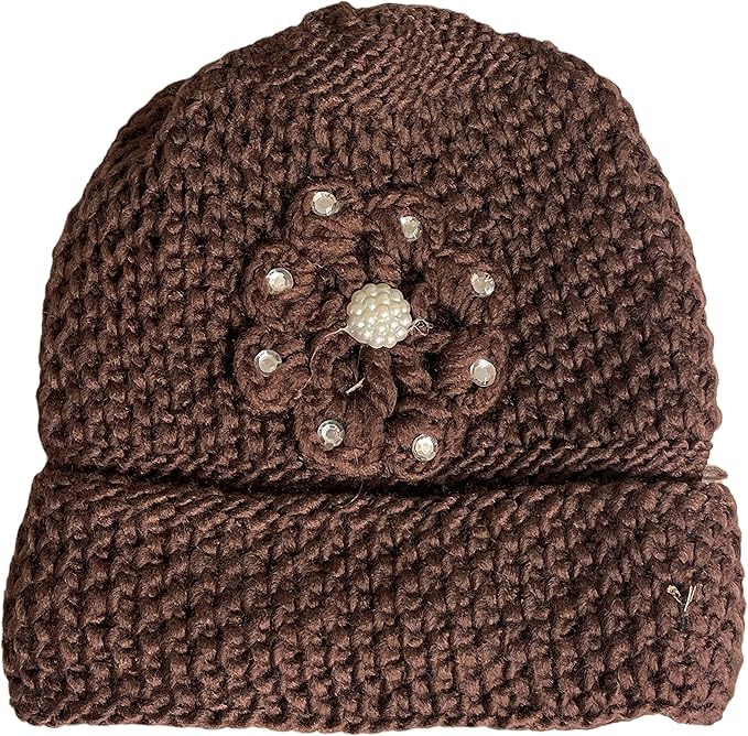2 Pcs, Womens Wool Knitted Crochet Slouchy Beanie Hat with Flower for Cold Weather Protection.