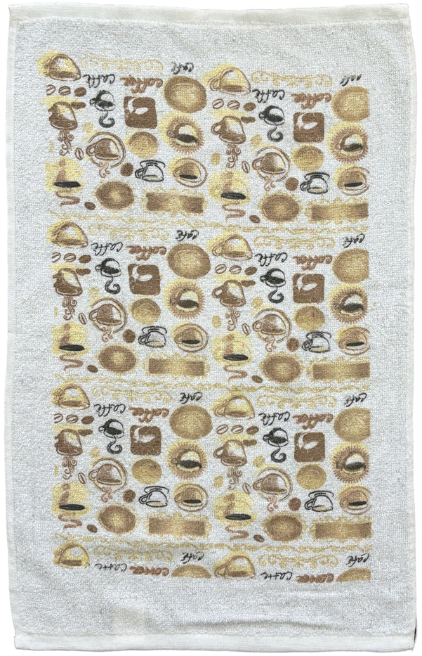 Coffee Design 100% Cotton Printed Kitchen Linen Set of 7, 2 Kitchen Towels, 2 Dish cloths, 2 Pot Holder, 1 Oven mitt, Non Slip, Washable, and Heat Resistant.