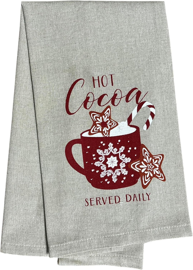 Christmas 6 Pcs Kitchen Towels - Hot Cocoa, Happy Holiday, Home for The Holidays, Let's Jingle, Merry Christmas, Happy Christmas. Size: 15” x 25".