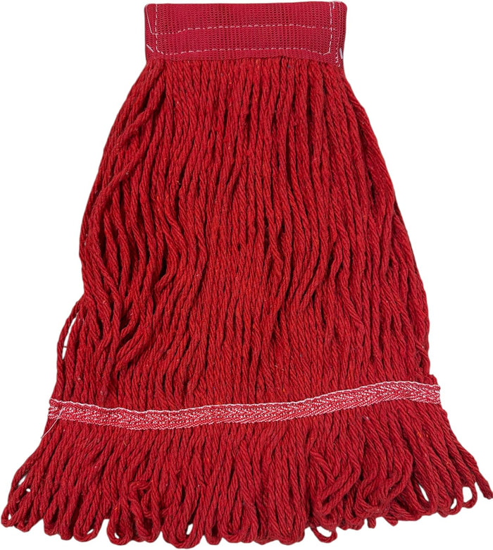 Wet Mop Heads Replacement: 6 Pack, Cotton Blended Commercial Heavy Duty Looped End String Mop Head, 5-Inch Wide Red Headband for Home, Industrial, and Commercial Use.
