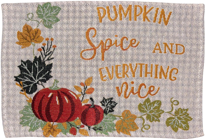 Pumpkin Spice and Everything Nice, Colorful Leaves with Pumpkin, Set of 4 Placemats for Fall, Thanksgiving Kitchen Dining Table Easy to Clean, Machine Washable, Size: 13” x 19”.