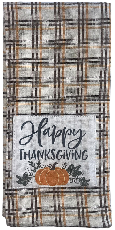 Set of 4, Halloween Kitchen Towels with Patch Work Pumpkin with Happy Thanksgiving, Farm Fresh Pumpkin Patch, Pumpkin Fall Harvest Kitchen Towels Size: 15” x 25".