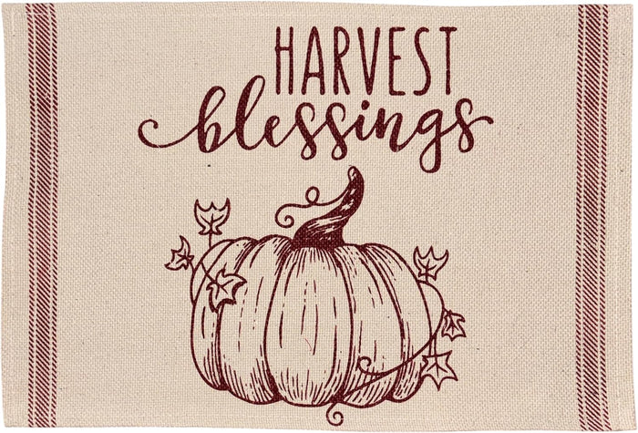 Harvest Blessings with Pumpkin, Set of 4, Cotton Placemats for Fall, Thanksgiving Kitchen Dining Table Easy to Clean, Machine Washable, Size: 13” x 19”.