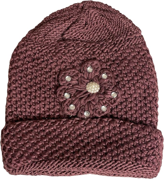 2 Pcs, Womens Wool Knitted Crochet Slouchy Beanie Hat with Flower for Cold Weather Protection.