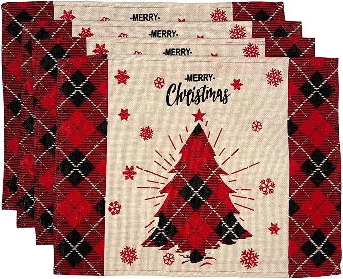 Set of 4, Merry Christmas Tapestry Placemats, for Holiday Season, Home Decoration Kitchen Dining Table Easy to Clean Size: 13" x 19".