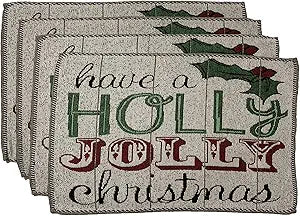 Merry with Cardinal Christmas Tapestry Placemat Set of 4 for Kitchen Dining Table Size: 13" x 19".