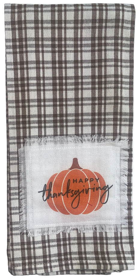 Set of 4, Halloween Kitchen Towels with Patch Work Pumpkin with Happy Thanksgiving, Farm Fresh Pumpkin Patch, Pumpkin Fall Harvest Kitchen Towels Size: 15” x 25".