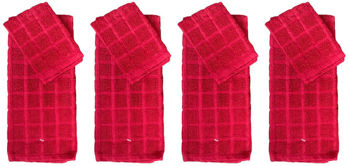 Set of 8, 100% Cotton Window Panel Terry Kitchen Towel - 4 Kitchen Towels Size: 15 x 25 inch and 4 Dishcloths Size: 12 x 12 inch, Ultra Absorbent, Maximum Softness and Machine Washable.