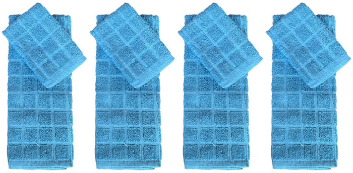 Set of 8, 100% Cotton Window Panel Terry Kitchen Towel - 4 Kitchen Towels Size: 15 x 25 inch and 4 Dishcloths Size: 12 x 12 inch, Ultra Absorbent, Maximum Softness and Machine Washable.