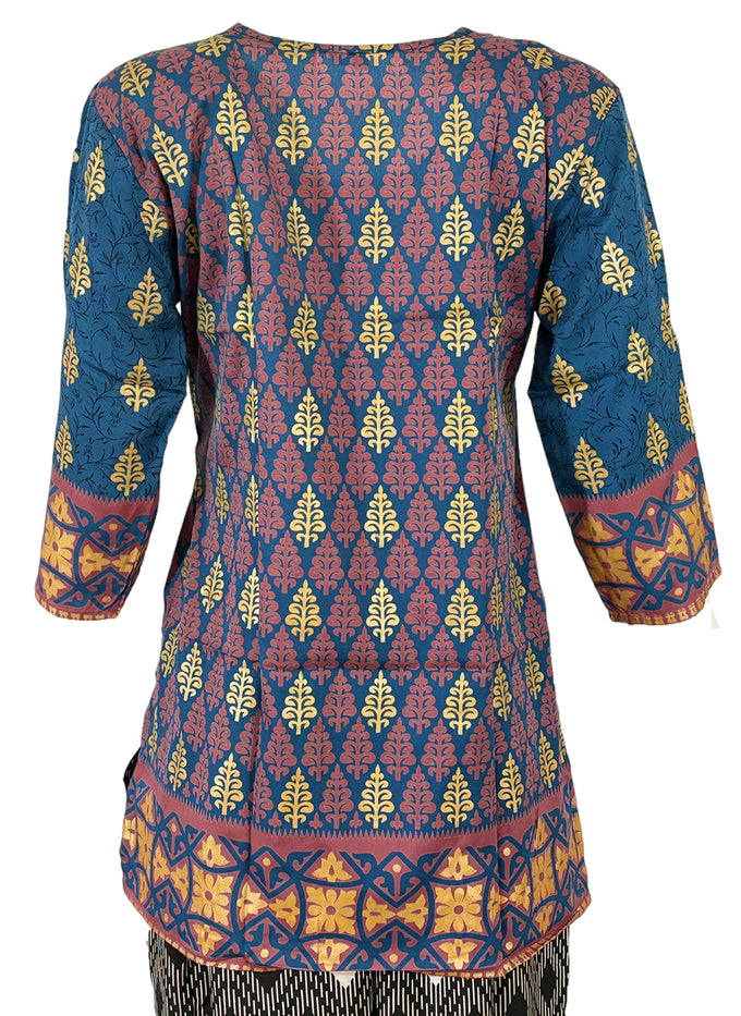 Tunic for Women Gold Foil Round Neck Printed Short Crape Kurti Kurta 3/4 Sleeves Tunic Top.