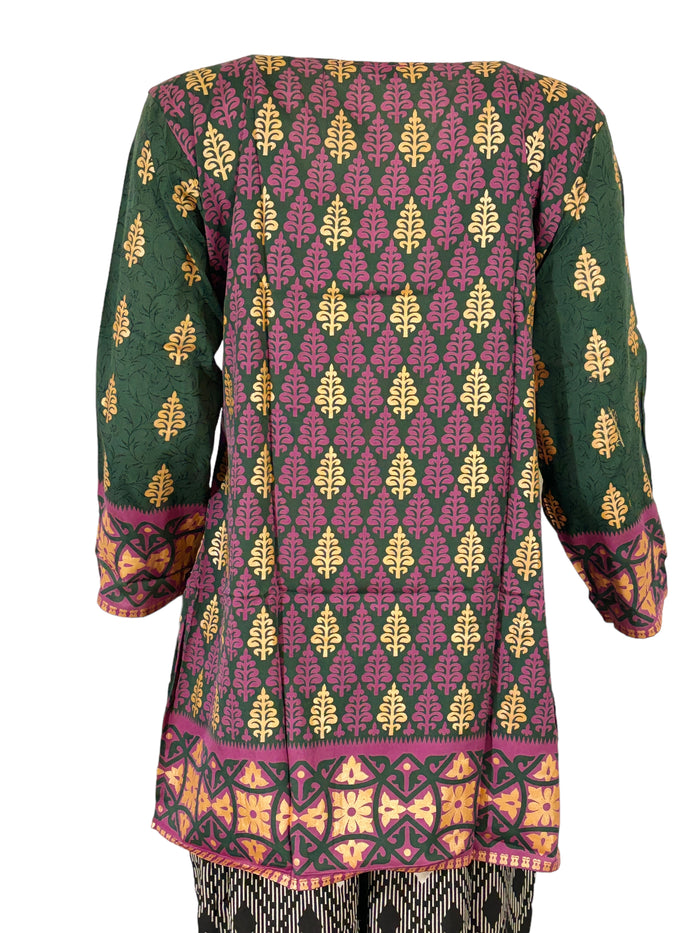 Tunic for Women Gold Foil Round Neck Printed Short Crape Kurti Kurta 3/4 Sleeves Tunic Top.