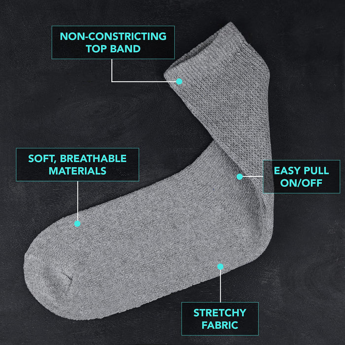 Physicians Approved Therapeutic Non-Binding / Loose fit, Unisex Diabetic Crew Socks for Healthy Blood Circulatory.