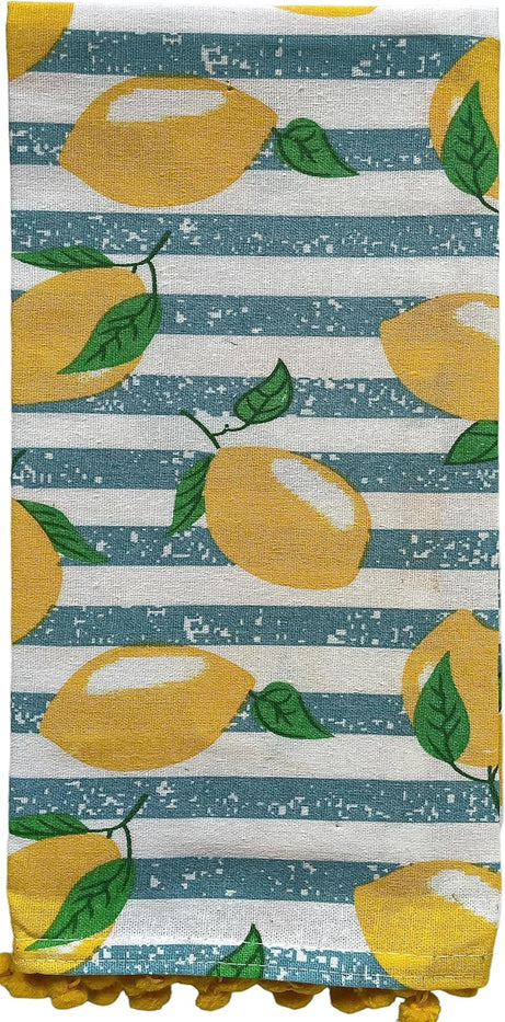 100% Cotton Lemon Pompom Design Kitchen Towels and matching apron Size: 16 x 28 Inch. Perfect Gift for Wedding, Baby Shower, Home Décor.