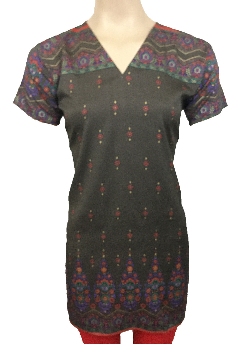 Indian Style Printed Kurtis for Women Short Crepe Kurti V-Neck, Short Sleeves Tunic Top Blouse.