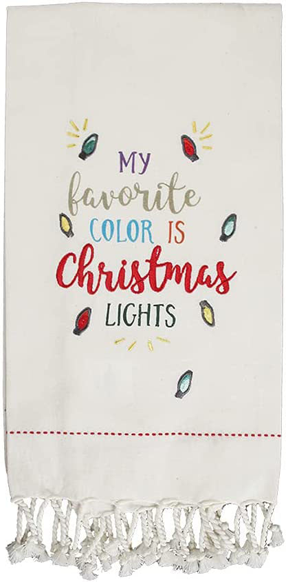 100% Cotton Oversize Christmas Flour Sack Kitchen Towels with Tassel Sentiments My Favorite Color is Christmas Lights Size: 20" X 28".