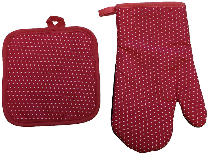 2 Pcs, 100% Cotton Fabric Heat Resistant up to 450 F Neoprene Kitchen Sets, 1 Oven Mitt and 1 Pot Holder.