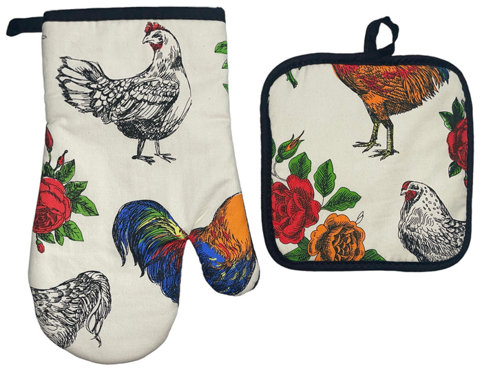 2 Pcs, 100% Cotton Fabric Heat Resistant up to 450 F Neoprene Kitchen Sets, 1 Oven Mitt and 1 Pot Holder.