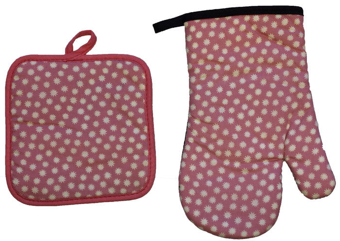 2 Pcs, 100% Cotton Fabric Heat Resistant up to 450 F Neoprene Kitchen Sets, 1 Oven Mitt and 1 Pot Holder.