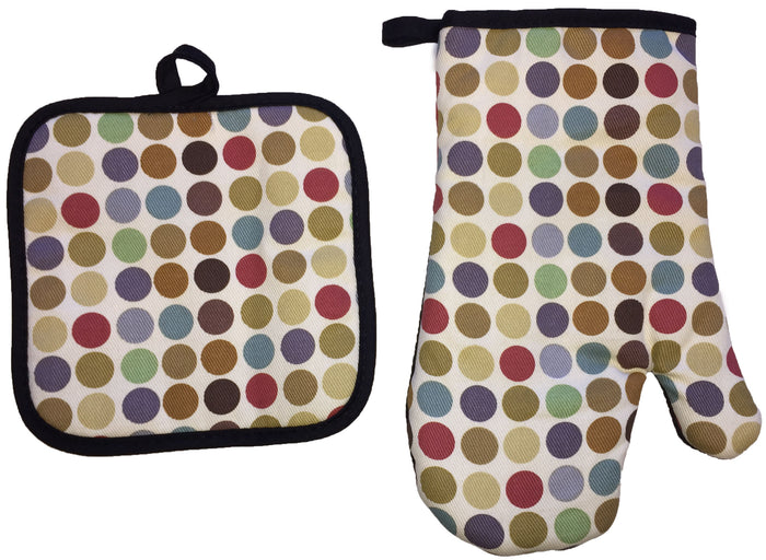 2 Pcs, 100% Cotton Fabric Heat Resistant up to 450 F Neoprene Kitchen Sets, 1 Oven Mitt and 1 Pot Holder.