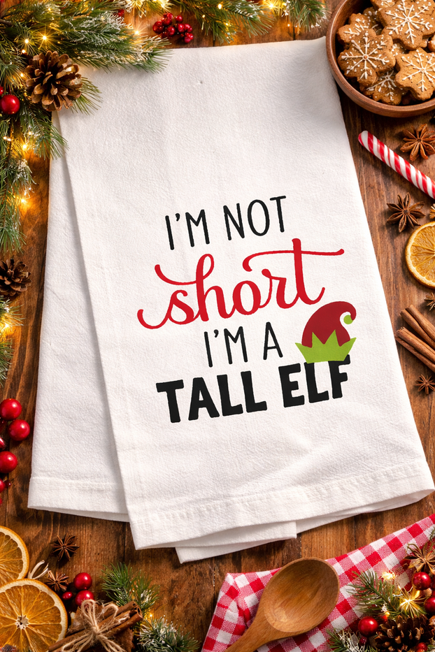 Set of 6, 100% Cotton Assorted Funny Christmas Kitchen Towels with Sentiments on White & Dark Linen Soft and Absorbent Tea Towels/Kitchen Towel Size: 15” x 25".
