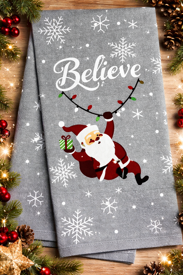 Set of 6, 100% Cotton Assorted Funny Christmas Kitchen Towels with Sentiments on White & Dark Linen Soft and Absorbent Tea Towels/Kitchen Towel Size: 15” x 25".