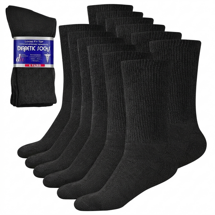 12 Pairs Cotton Diabetic Crew Socks for Healthy Blood Circulation. Physicians Approved Therapeutic Non-Binding / Loose fit
