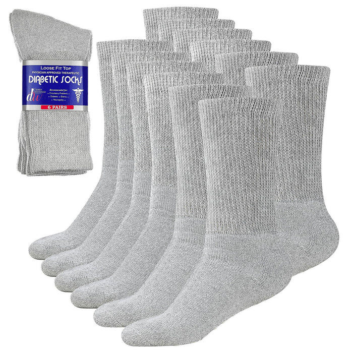 12 Pairs Cotton Diabetic Crew Socks for Healthy Blood Circulation. Physicians Approved Therapeutic Non-Binding / Loose fit