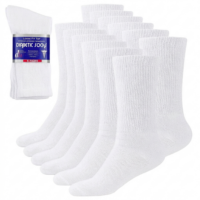 12 Pairs Cotton Diabetic Crew Socks for Healthy Blood Circulation. Physicians Approved Therapeutic Non-Binding / Loose fit