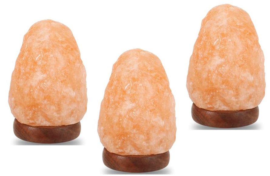 Set of 3, Mini USB Himalayan Salt Lamp with 7 Color Changing Natural Crystal Rock Salt Lamp, Table Lamps wood base for Bedroom, Living Room, Home Décor.