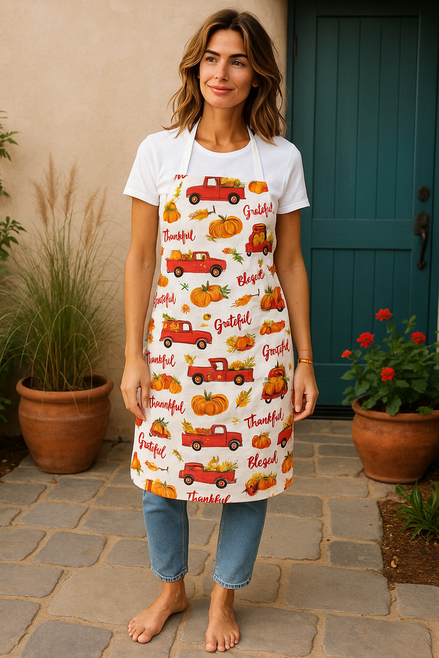 4 Pack, 100% Cotton Lightweight Colorful Fall Print/Whimsical Print Apron Size:19” x 30”, Ideal for Dress Size 4-6.