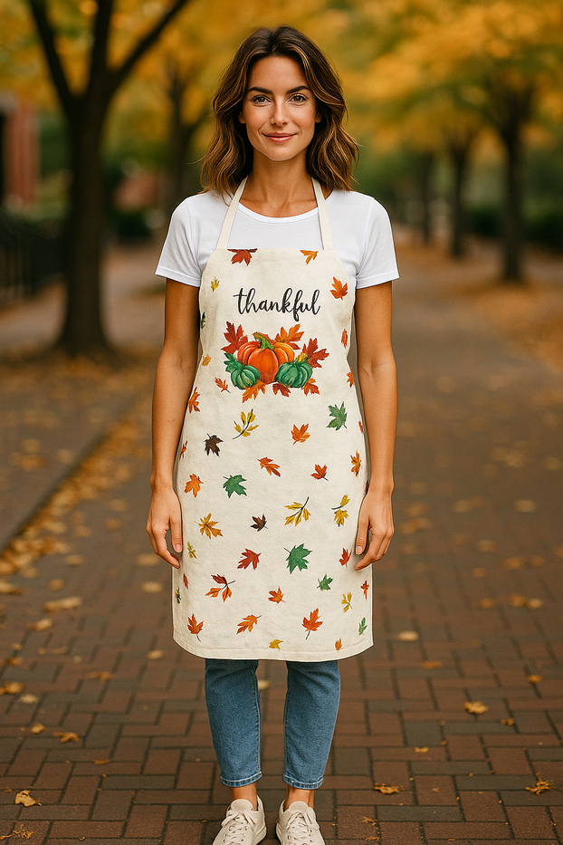 4 Pack, 100% Cotton Lightweight Colorful Fall Print/Whimsical Print Apron Size:19” x 30”, Ideal for Dress Size 4-6.