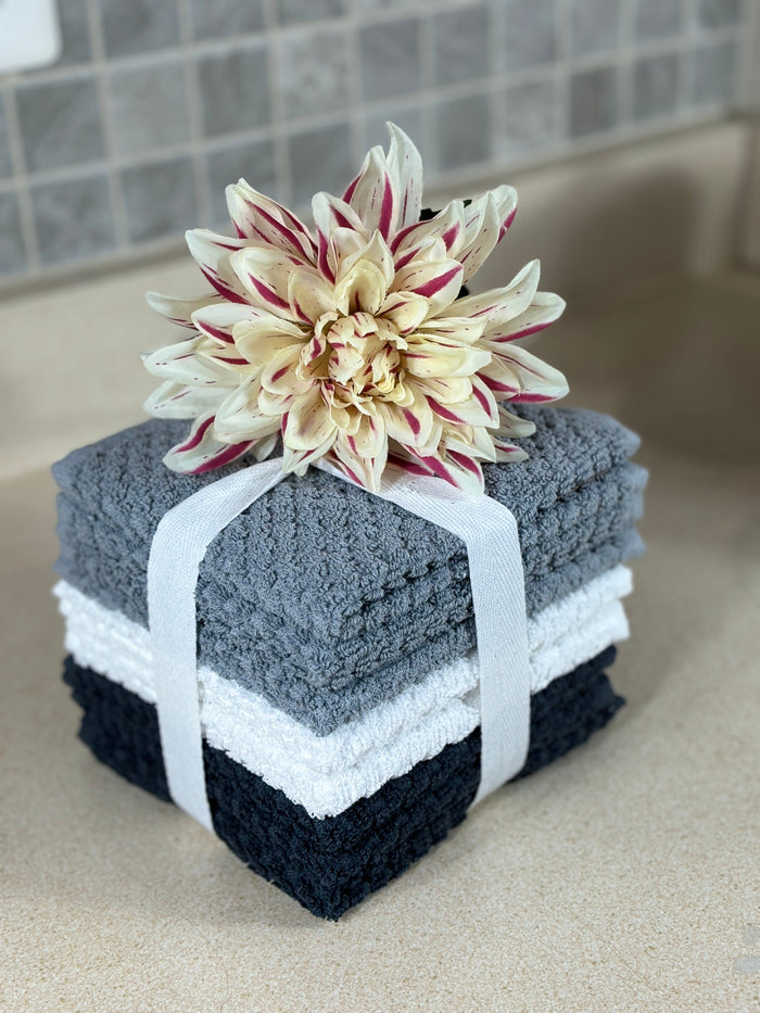 Washcloths Set of 8 - Popcorn Weave Wash Cloth Designed to Exfoliate Your Hands, Body or Face - Extra Absorbent 100% Ring Spun Cotton 12" X 12"