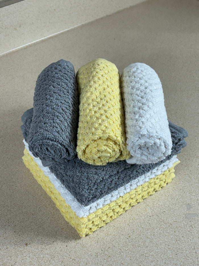 Washcloths Set of 8 - Popcorn Weave Wash Cloth Designed to Exfoliate Your Hands, Body or Face - Extra Absorbent 100% Ring Spun Cotton 12" X 12"