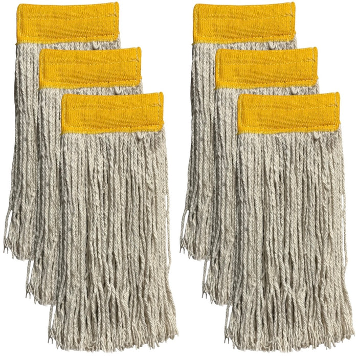 Wet Mop Heads Replacement: 6 Pack, Cotton Blended Natural Yarn, Heavy Duty Cut-end String Mop 5-inch Wide Headband for Home, Industrial, and Commercial Use.