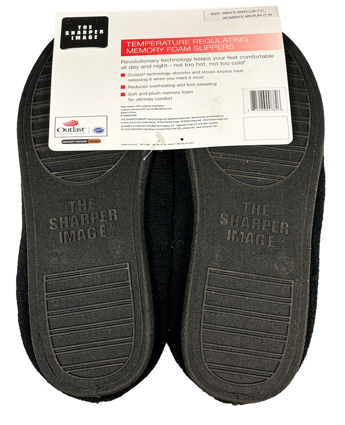 The Sharper Image Men's Temperature Regulating Memory Foam Slippers Black.