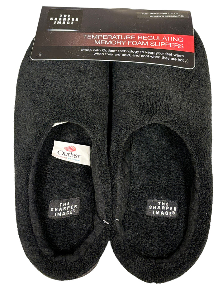 The Sharper Image Men's Temperature Regulating Memory Foam Slippers Black.