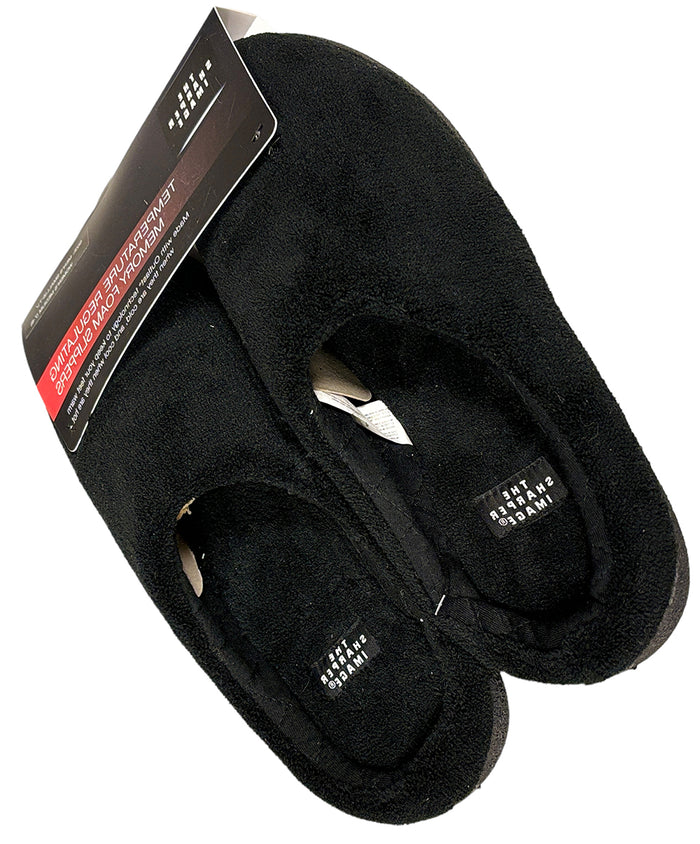 The Sharper Image Men's Temperature Regulating Memory Foam Slippers Black.