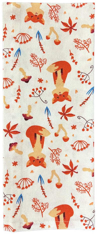 Fox, Mushrooms, Leaf Design Autumn Fall Thanksgiving Decorative Kitchen Towel Set of 6, 4 Kitchen Towels, Potholder, Oven Mitt.