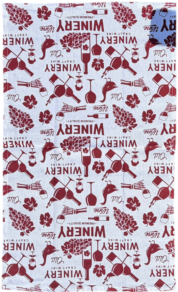 Winery Craft, Wine Bottle, Grapes, Stems, and Geese Printed Kitchen Linen Sets Non-Slip, Heat Resistant Set of 4, Includes 2 Kitchen Towels, Potholder & Oven Mitt.