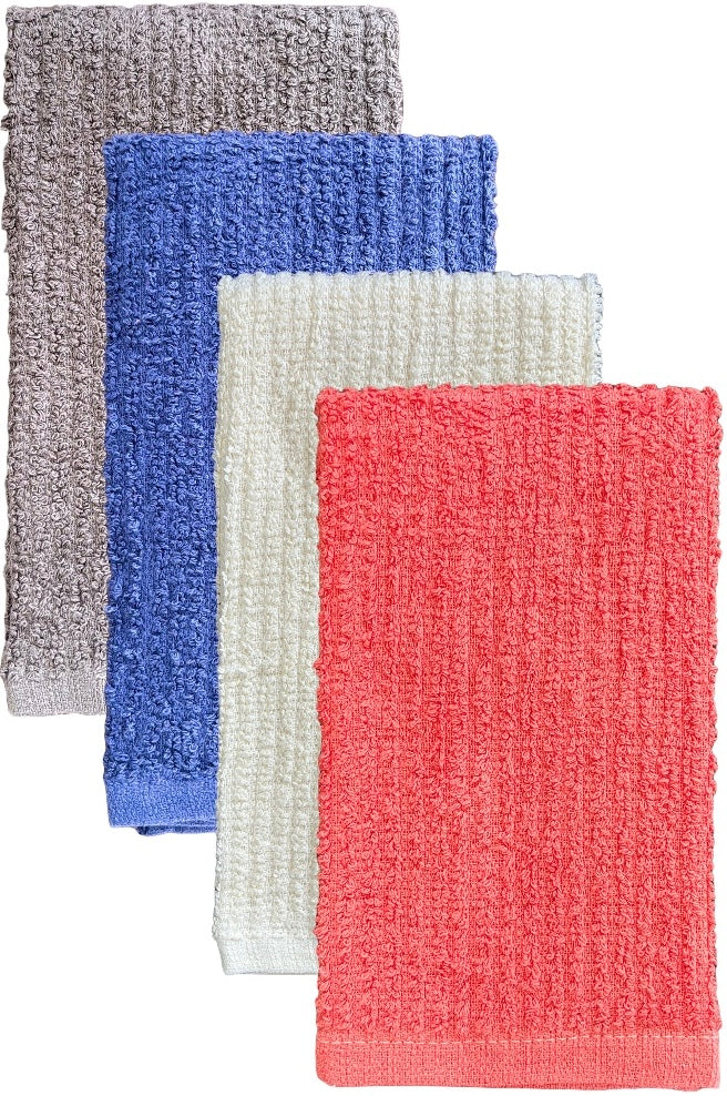 4 Pack, 100% Cotton Terry Bar Mop / Dishcloths Kitchen Cleaning Towels, Restaurant, Rags, Ultra Absorbent, Machine Washable Size: 16 x 19 Inches.