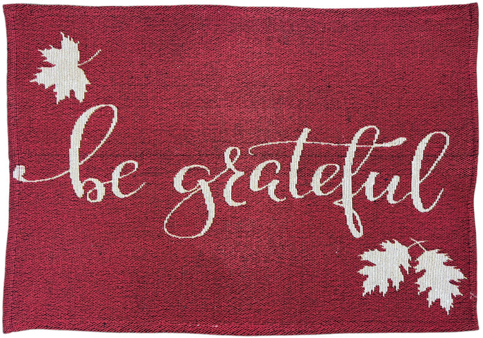 Set of 4, Be Grateful with Leaf Autumn Fall, Thanksgiving Harvest Tapestry Placemats Kitchen Dining Table Easy to Clean, Machine Washable Size: 13” x 19”.